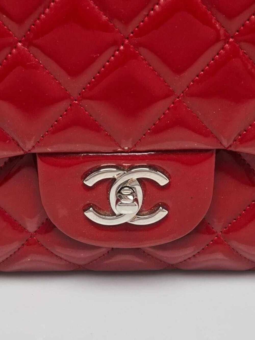 Chanel Red Quilted Patent Leather Classic Jumbo Double Flap Bag - Picture 6 of 12